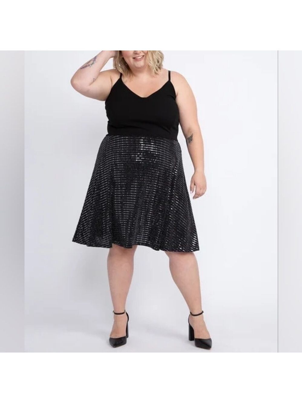 4X • Sloane & Sadie • Black Shimmery Skirt Strappy Dress